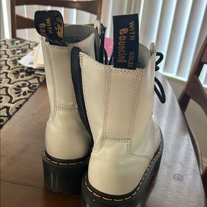 Dr. Martens White Leather Boots with Black Soles